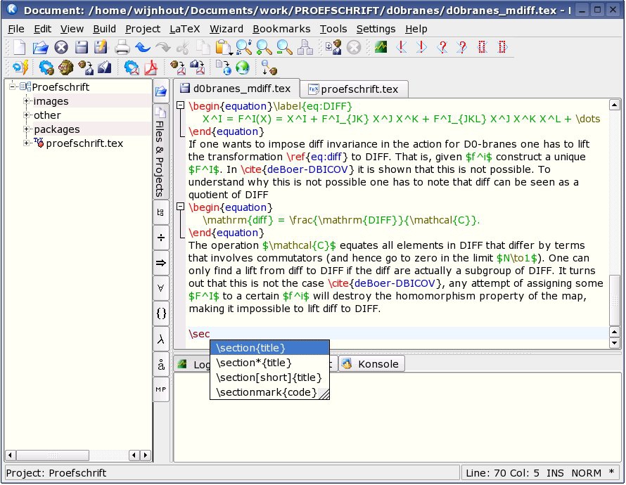 Kile Latex editor prodotto da KDE