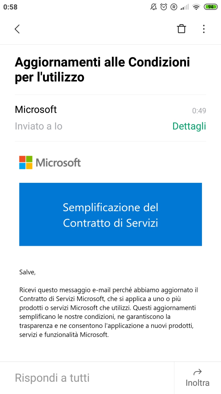 Aggiornamento del contratto di Servizi Microsoft