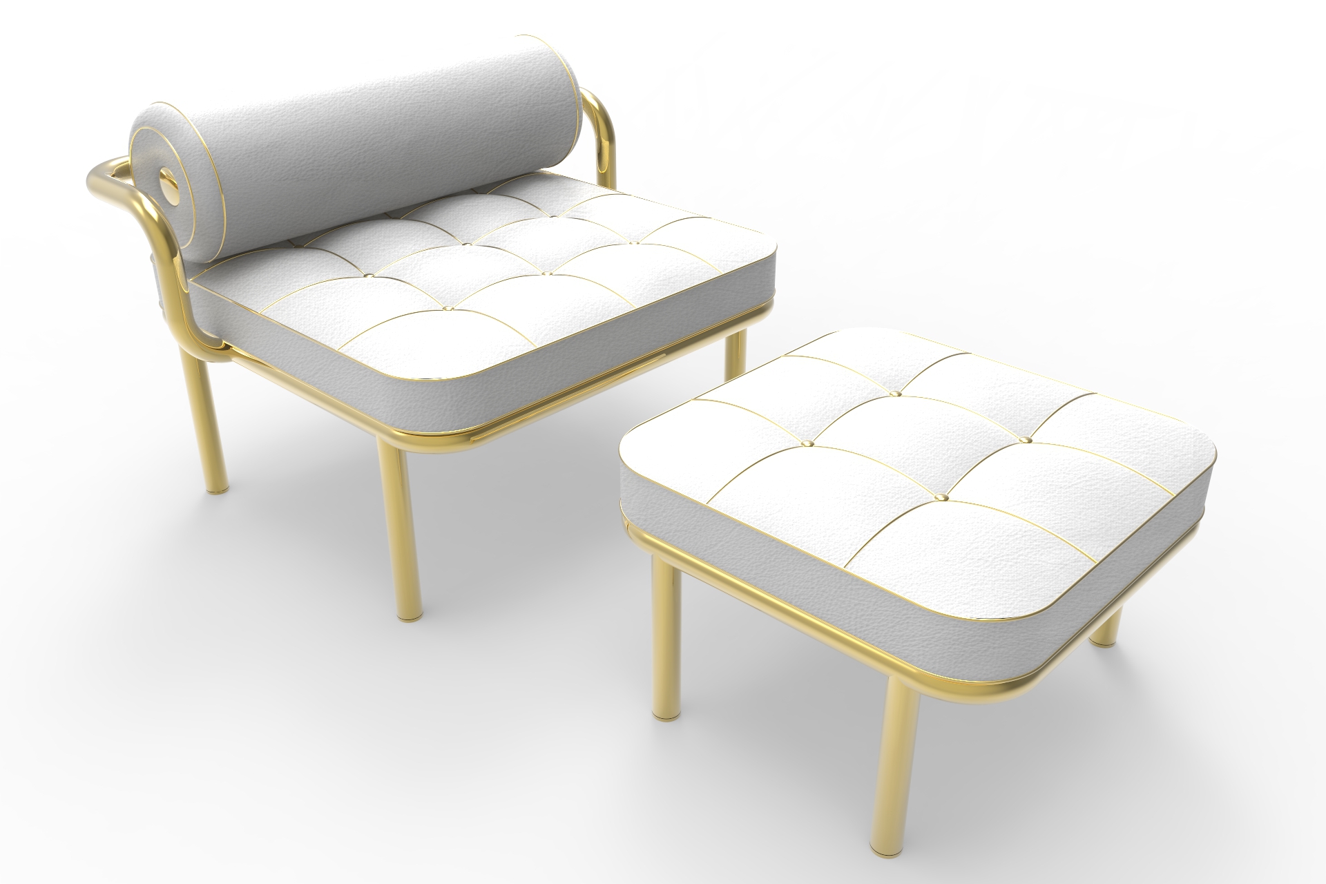 Daniele Toesca Contemporary Armchair and Footstool in Gold 24k