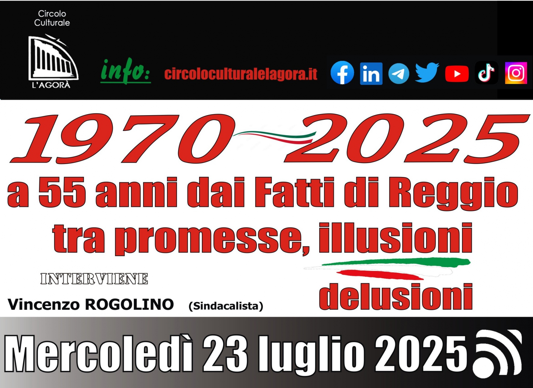 Un nuovo incontro su Fatti del ’70 a cura del Circolo Culturale “L’Agorà”